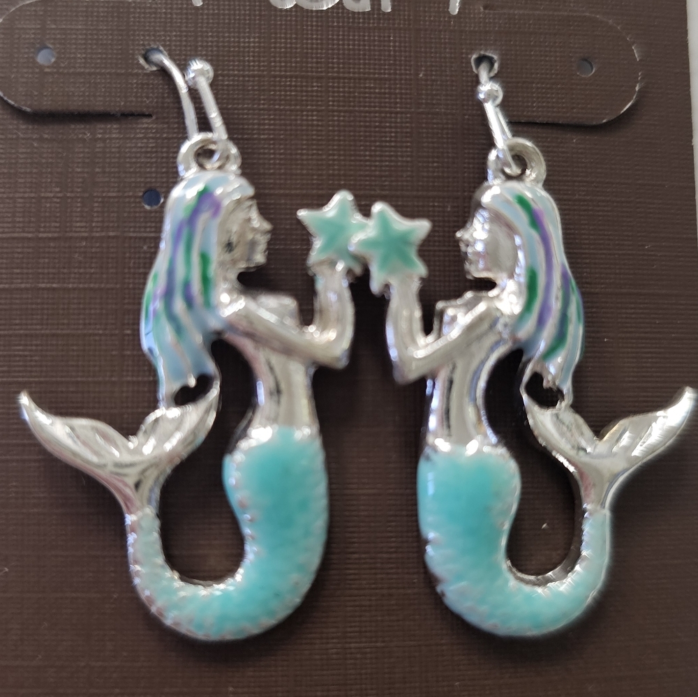 Silver and Blue Mermaid Earrings